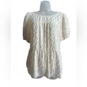 THML Textured Short Sleeve Blouse Cream Size Medium